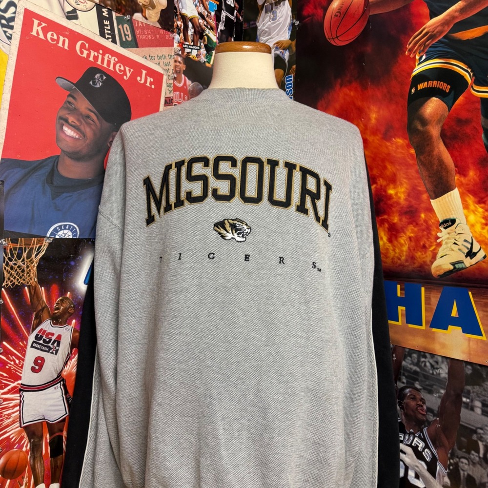 Vintage 00s Missouri Tigers Crewneck‎ Sweatshirt Grey Black Collegiate Sz 2XL